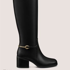 Stuart Weitzman Black Heeled Boots with Gold Accent